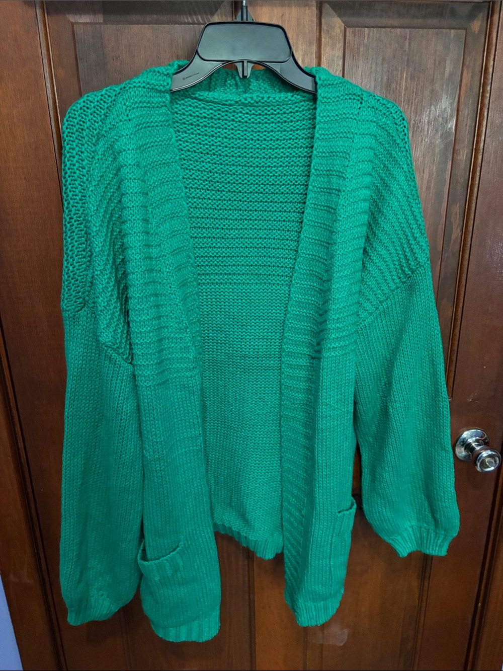 Open-Front Green Knit Cardigan Sweater